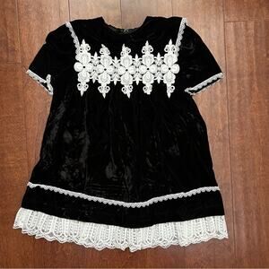 Vintage Jessica McClintock Girl’s Gunne Sax Black Velvet Dress w/ Lace, Size 3T